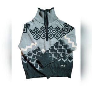 Kari Traa Agnes Knit Wool Blend Sweater Size Large Half Zip Green & Mint